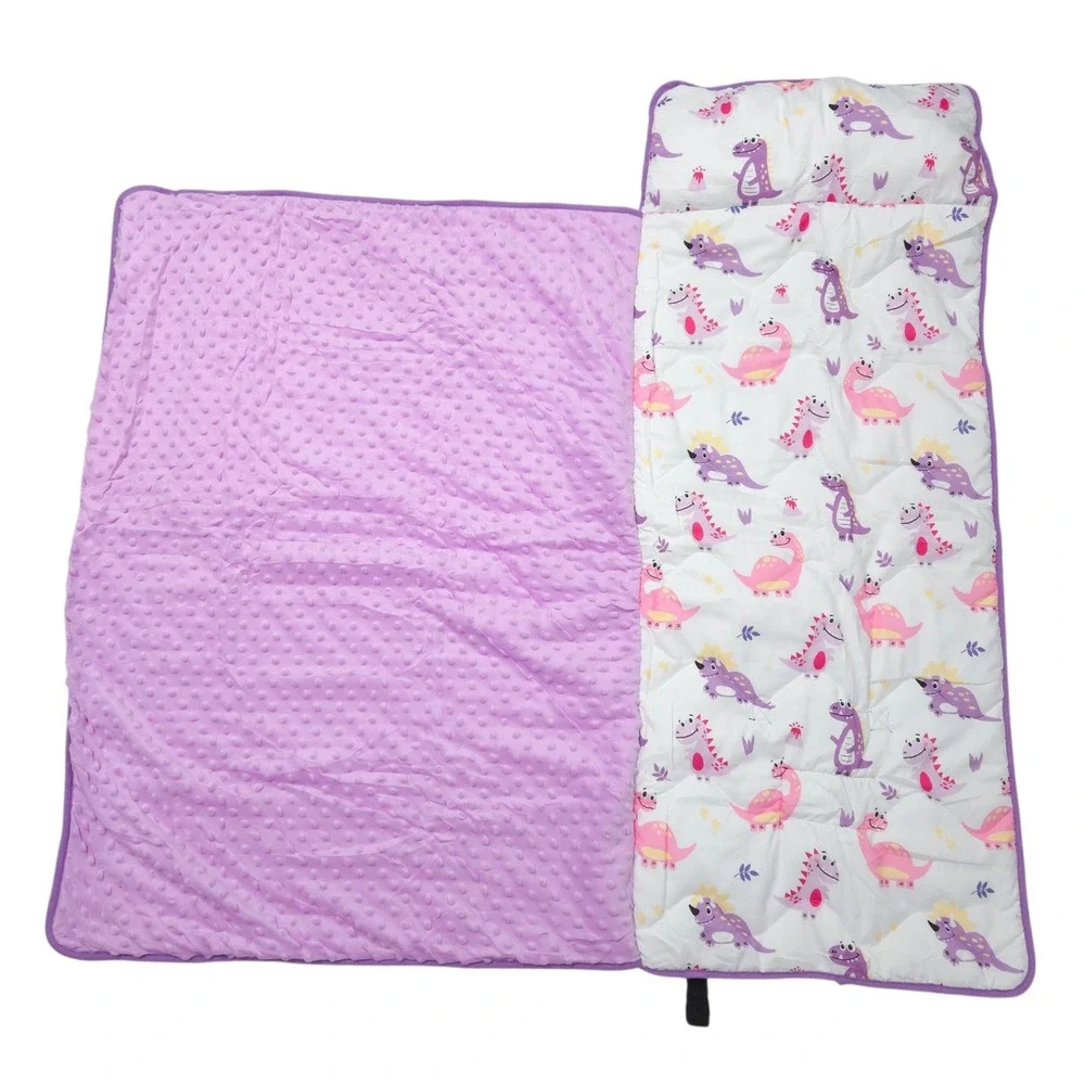 Dinosaur Purple & Pink Toddler Roll-Up Nap Mat with Pillow and Blanket